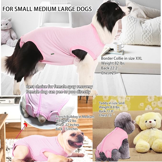Dog Recovery Suit Pink Female Spay Surgical Small Shirt, Male Surgery Recovery Suit,Pink-White Striped XS