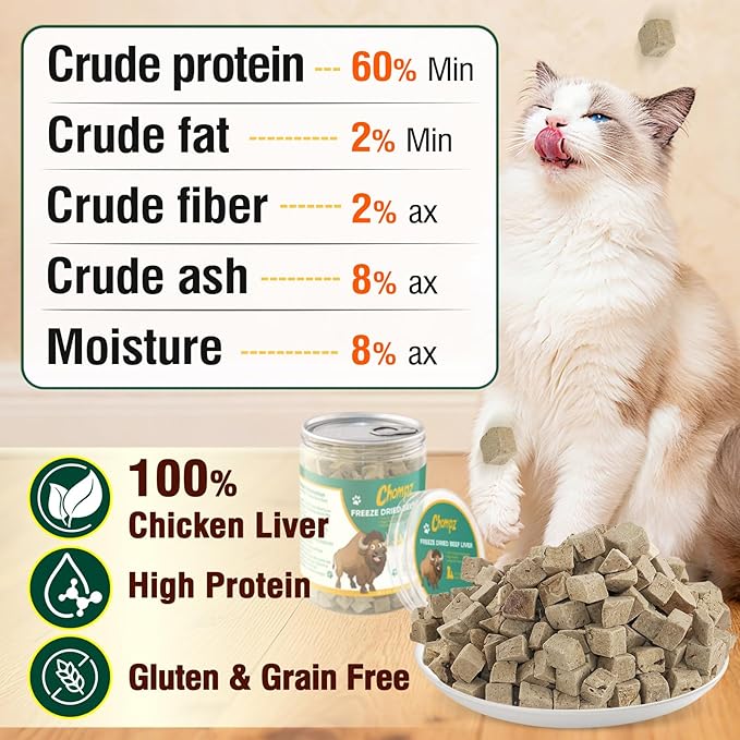 Chompz Freeze-Dried Beef Liver Treats for Dogs & Cats, Healthy Pet Training Treats or Food Topper, Single Ingredient High-Protein 4.23oz