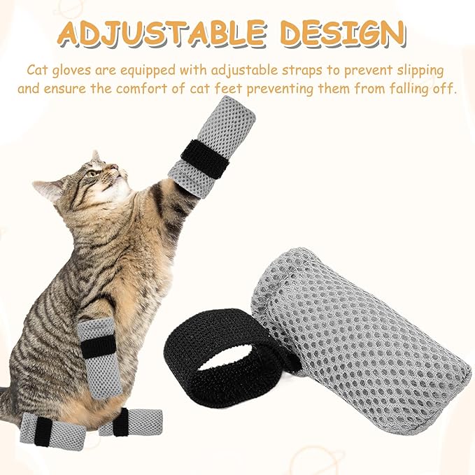 Cat Claw Covers,8Pack Shoes Booties for Cats Mittens to Prevent Scratching Socks Adjustable Breathable Mesh Puppy Indoor Gloves Paw Kitten Boots Suitable for Bathing and Nail Trimming (Grey + Black)