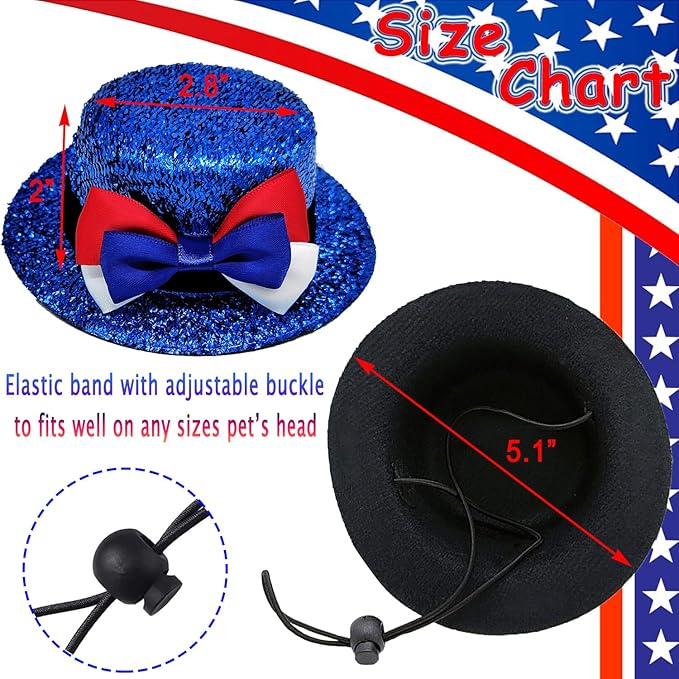 Dog Independence Day Costume 2Pcs Tux Bandana Shiny Pet Top Hat American Flag Dog Tuxedo Triangle Bibs 4th July Scarf Patriotic Holidays Outfit Dog Collar with Bow tie for Small Medium Large (Medium)