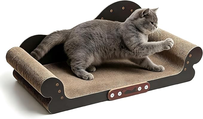 Extra Large Cat Scratcher Bed, 26.5" Sofa Shaped Cardboard Scratch Pad & Couch, Durable Cat Lounger, Furniture Protector for Large Cats & Multi-Cat Households (Black)