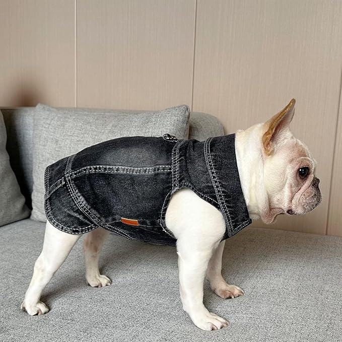Dog Jean Jacket Pet Black Denim Coat for Puppy Small Dogs T-Shirt Fashion Classic Overalls Girl Male Boy Cat Costumes Vintage Machine Washable Vest Clothes Outfit Shirts（Black，X-Large）