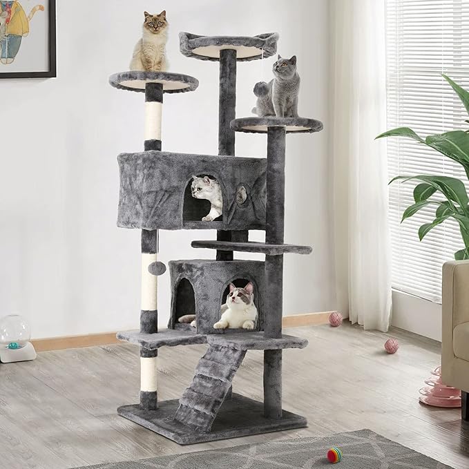 Go Pet Club 54" Tall Multi-Level Cat Tower Furniture with Scratching Post, Toys & House for Indoor Cats