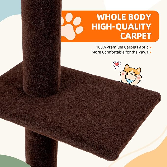 Cat Craft Cat Tree Floor to Ceiling 95-108" Tall Cat Tree Carpet Cat Tower Kitten Tree Sisal Scratching Post and Mat Cat Pole for Indoor Cats, Brown