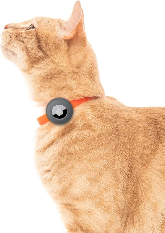 Airtag Silicone Cat Collar - Soft, Comfortable, and Lightweight Breakaway Collar with Air Tag GPS Tracker Holder for Outdoor Cats and Sensitive Skin Kittens by Nuvuq (6 ⅞" to 10 ¼", Orange)