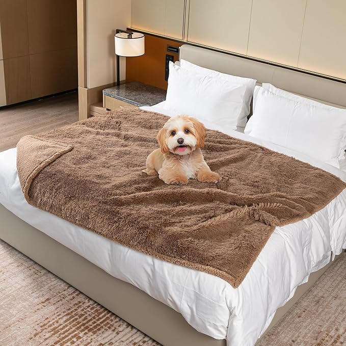 Brown Dog Blankets for Small Dogs Cats Calming Throw Blanket on Couch Covers Soft Long Faux Fur Cover Mat for Little Puppy and Kittens(Brown,XS-28x20in)