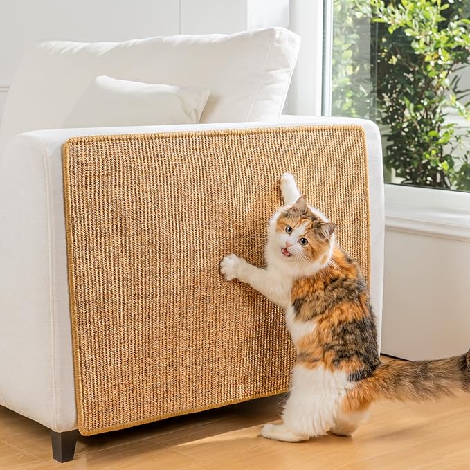 Conlun Cat Scratcher Mat,Natural Sisal Cat Scratch Pad with Hook&Loop Tape,Horizontal Floor Kitten Scratching Pads Rug for Indoor,Pet Furniture Protector for Couch&Carpets&Sofas, Large, Brown