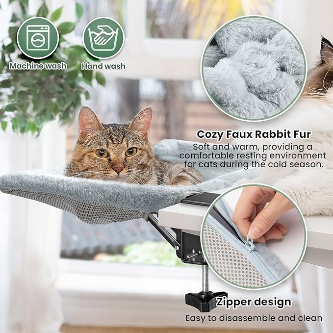 JUNSPOW Cat Bed for Desk with Foldable & Sunken Design,Cozy Faux Rabbit Fur cat Desk Bed for Home Working&Gaming Play,Sturdy Framework Maximum Hold Up to 33lb