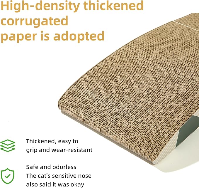 90° Foldable Double-Sided Textured Wave Curve Design, Large Size Cat Scratching Pad for Indoor Cats and Kittens, Easy for Cats to Scratch, Corrugated Cardboard Cat Scratcher Board
