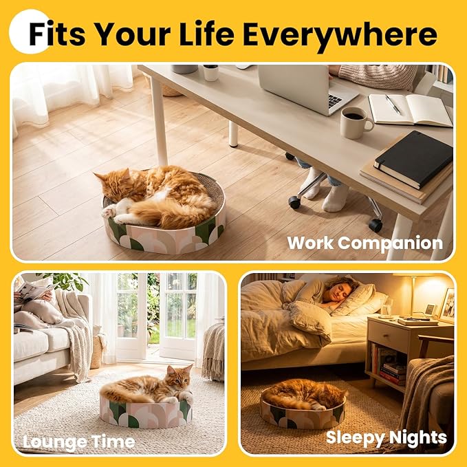 Conlun Cat Scratcher Cardboard,2 in 1 Oval Cat Scratch Pad Bowl for Indoor Kitty Grinding Claw,Round Kittens Scratching Board Corrugated Lounge Pet Beds&Furniture Protector for Couch&Carpets&Sofas