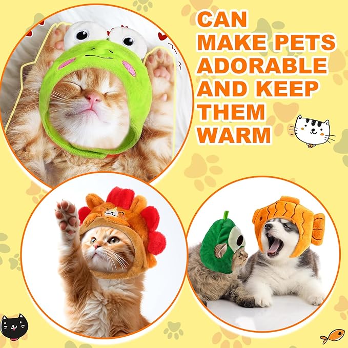 Reginary 10 Pcs Cat Hat Cat Costumes Animal and Fruit Shaped Hat Adjustable Accessory Headwear for Small Dog Puppy Kitten Pet Halloween Christmas Birthday Party Photo Prop (Style B)