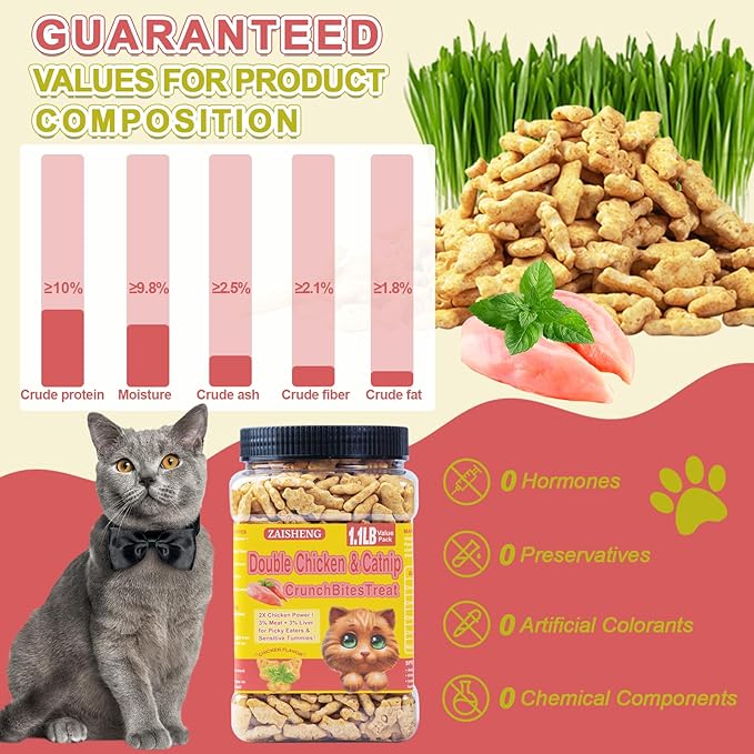 17.6 oz Cat Grass Treats for Indoor Cats - Hairball Control Natural Chicken & Catnip Flavor Healthy Kitten Snacks Crunchy Training Biscuits for Dental Cleaning