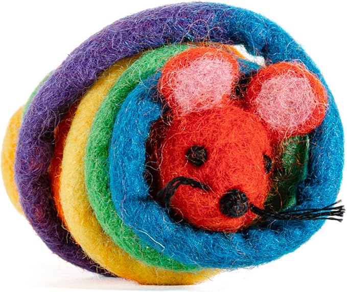 Catch a Mouse Wool Cat Toy with a 6-Ft Tail for Indoor Cats & Kittens. Cute Toy Mouse, Rat Plush Toy, Fake Mice. No Catnip. Pride (Rainbow)