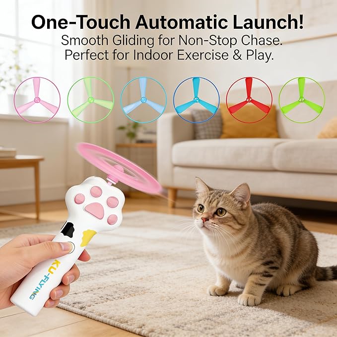 10PCs Cat Fetch Toy Discs,Interactive Flying Cat Toy with 10 Flying Saucer for Pet Kitten and Dog Playing,Interactive Hunting Tracking Chasing Training Toys for Indoor Outdoor (Only Flying Propellers)