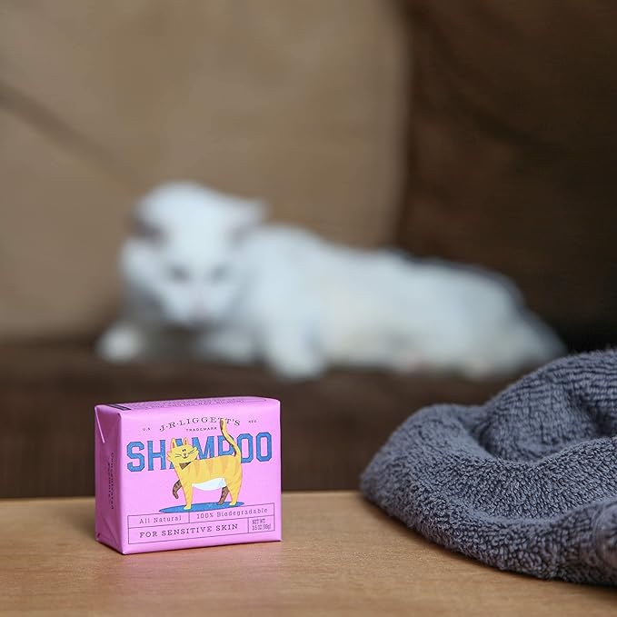 J.R.LIGGETT'S Natural Cat Shampoo Bar for Sensitive Skin - 100% Detergent Free, Non-GMO, Tear-Free Formula Gently Calms Dry, Itchy Skin - Safe for Kittens and for Regular Use - 3.5 oz Bar