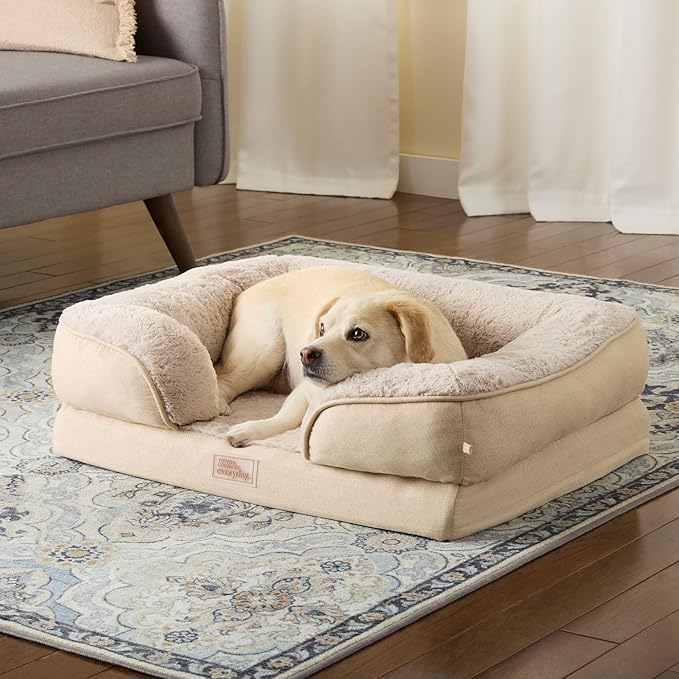 Town & Country Everyday CuddleTown Comfy Solid Bolster Sofa Pet Bed, Supportive & Calming Egg Crate Foam, Non-Slip Bottom, Machine Washable Cover, Blue, Medium 28"x23"x8"