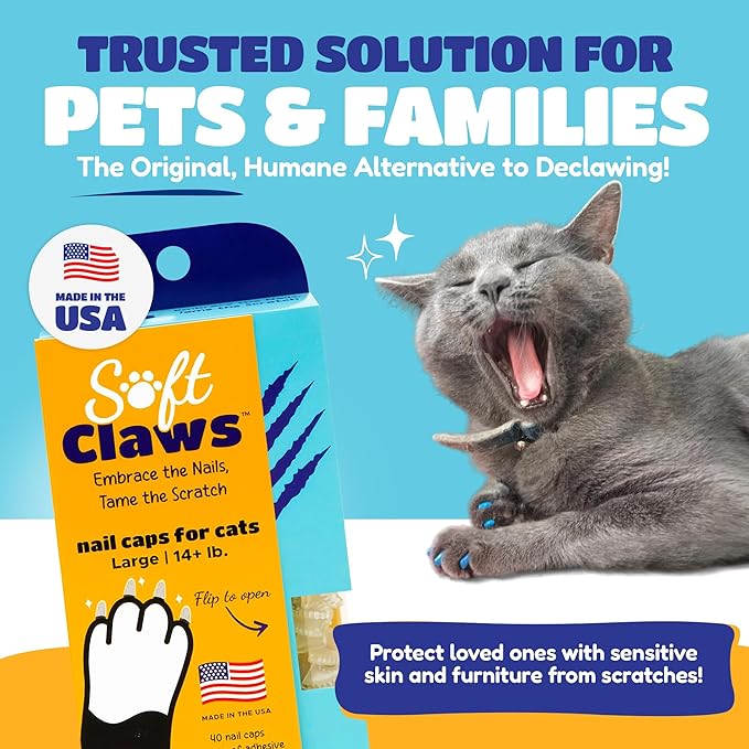 Soft Claws Nail Caps for Large Cats – (40 Caps, Purple) - Veterinarian-Developed | Protects Furniture & Skin - Easy to Apply, Long-Lasting Anti-Scratch Soft Cat Claw Covers