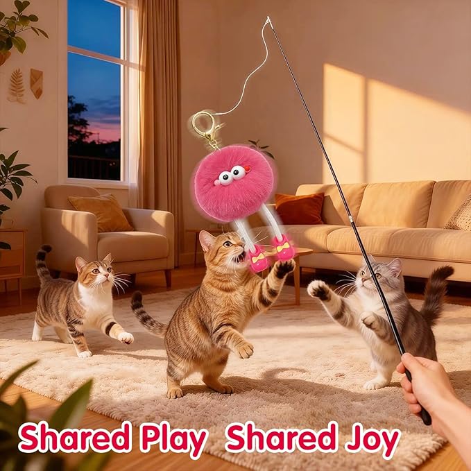 Walfront Cat Interactive Toys - Colorful Plush Ball Pendant, Equipped with Extendable Fishing Rod, Soft & Comfortable, Perfect for Pouncing & Daily Fun, Activity, Fun Playtime for Cats of All Ages!