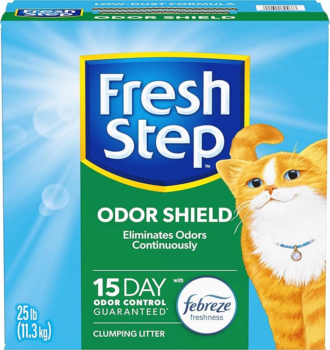 Fresh Step Odor Shield Scented Litter with the Power of Febreze, Clumping Cat Litter, 25 Pounds (Package May Vary)