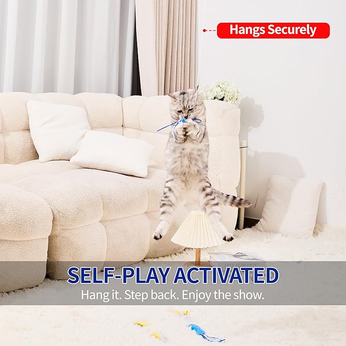 Hanging Cat Toy for Door - Self Play Interactive Toy with XL Mouse & Fish on Extra-Long Elastic Cord (up to 77"), Includes 2 Extra Pre-Assembled Cords & No-Drill Hook for Indoor Cats