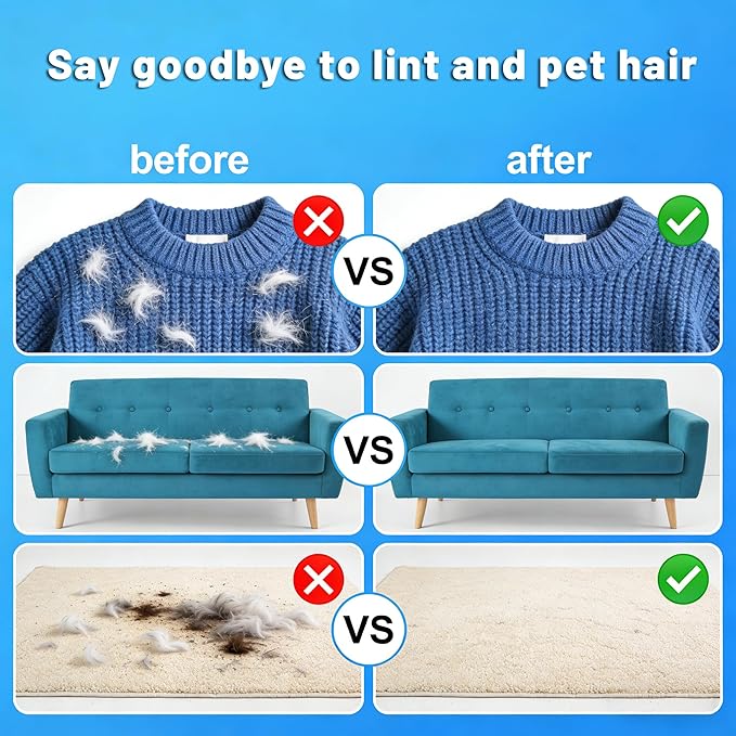 Pet Hair Remover Glove for Carpet, Reusable Dog & Cat Hair Removal Tool for Couch, Furniture, Rug, Car Seat & Clothing, Electrostatic Lint Cleaner with Large Cleaning Surface