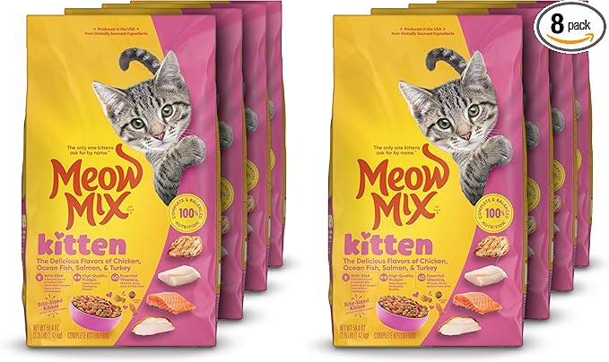 Meow Mix Kitten Li'L Nibbles Dry Cat Food,3.15 Pound Bag,(Pack of 8)