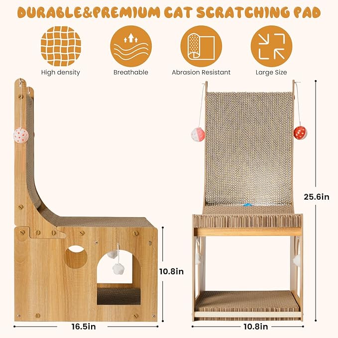 YEMOO Cat Scratcher, Double Layer Cat Scratching Board, L Shaped Vertical Cat Scratcher for Wall and Couch Protection, Cat Cardboard Scratcher with 5 Ball Toys for Indoor Cats