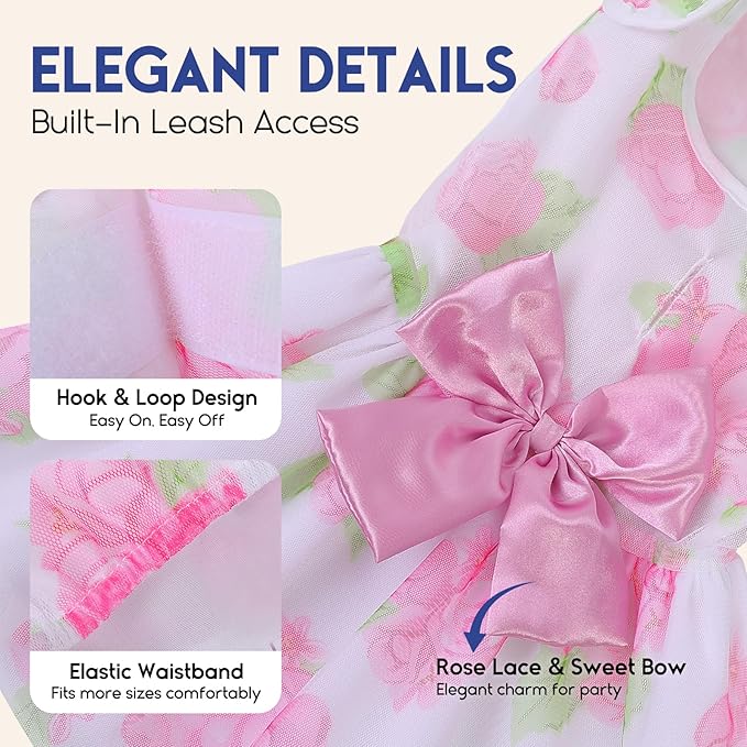 ASENKU Dog Dress Pet Wedding Dress Princess Lace Puppy Birthday Party Outfit Formal Apparel Girl for Small Medium Dogs Cats (2XL, Rose)