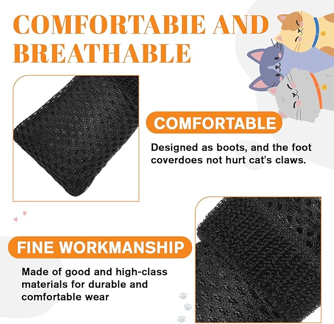 4 Pcs Adjustable Cat Claw Protectors Covers Cat Mittens to Prevent Scratching Mesh Breathable Cats Shoes Kitten Shoes Socks Booties Anti Scratch Kitten Foot Covers for Pet Bathing(Black,L)