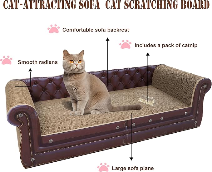 COOZMENT Scratching Sofa, Couch Shaped Thick Scratching Cardboard, Lounge Bed for Indoor Rest&Play, Sofa Scratcher Pad (Brown, 39.4" L X 14" W X 11" H)