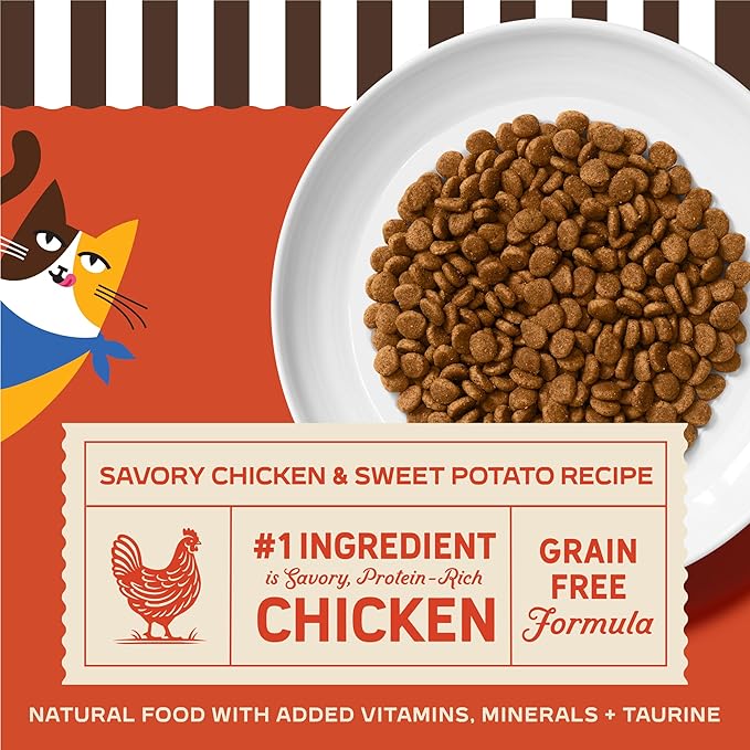 Merrick Purrfect Bistro Grain Free Chicken and Sweet Potato Recipe Natural Dry Cat Food for Adult Cats, High Protein, Outdoor or Indoor Cat Food - 4 lb. Bag
