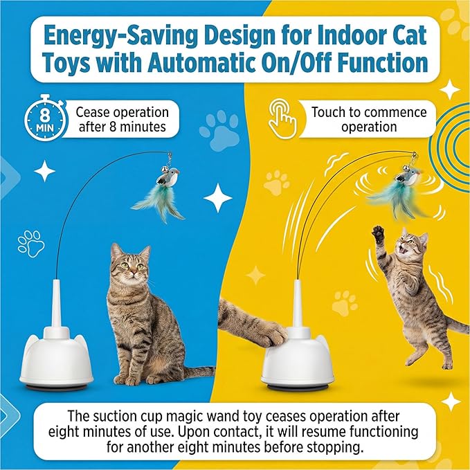 2 in 1 Electric Cat Wand Toy Interactive Cat Toys for Indoor Cats 360° Flying Bird Cat Toy, 2-Speed Fly Cat Chase Toy Automatic Cats Toys with Self ON/Off Suction Cup Electric Cat Teaser Wand
