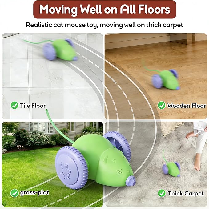 Interactive Cat Toys for Indoor Cats, Kitten Toys Like a Mouse, Rechargeable Cat Mouse Toy with Tail & Lights, Cat Toys for Bored Indoor Adult Cats, Automatic Cat Toy for Enrichment Exercise