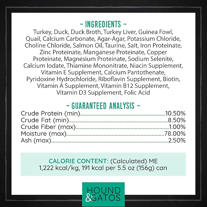 Hound & Gatos Poultry & Gamebird Wet Cat Food, High Protein, 98% Real Meat Formula, Grain Free Limited Ingredient Cat Food, 5.5 oz Cans (Pack of 24)