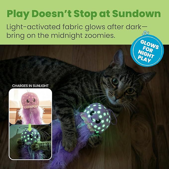 Catstages Glow N' Pounce Octopus Kicker Cat Toy with Catnip, Glows in the Dark, Loop for Wand Attachment