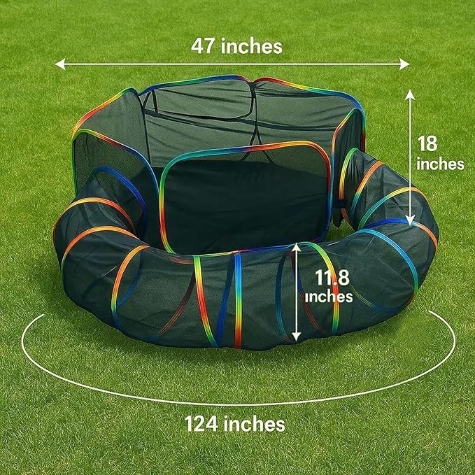 Portable Cat Enclosure - 2-in-1 Outdoor Catio with Tent & Tunnel, Foldable Playpen for Indoor Cats, Includes Storage Bag for Cats & Small Animals Rainbow Color