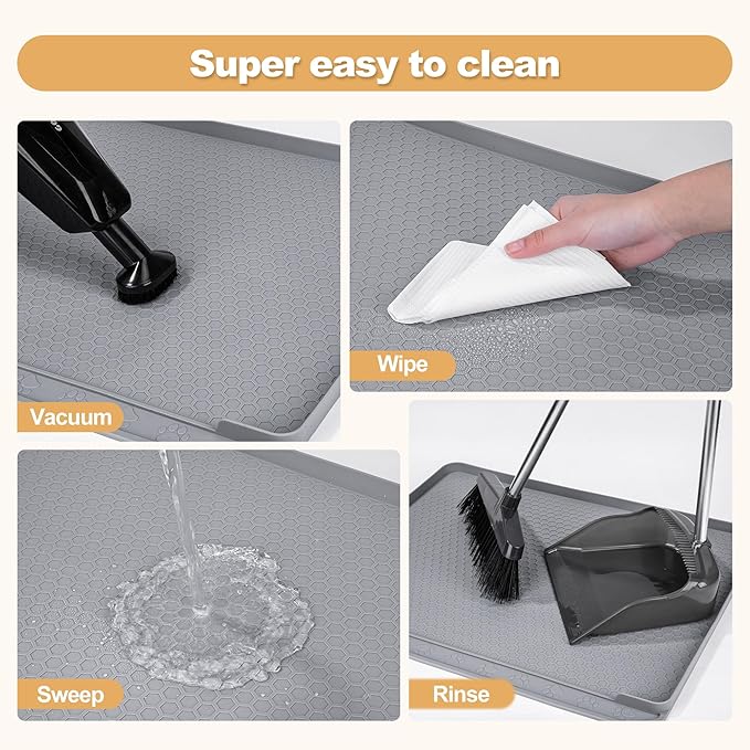 Cat Litter Mat, 24''x20'' Waterproof Silicone Litter Trapping Mat for Litter Box, Soft on Kitty Paws Non-Slip & Easy to Clean (Light Grey)