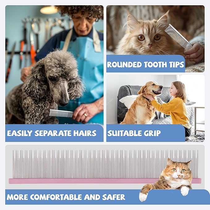 8.5 Inch Dual Tooth Pet Comb for Mats and Tangles，Professional Grooming Comb Removing Excess Hair for Long-Haired Cats and Dog Kit,Prevent Undercoat, Excess Hair,Mats and Tangles,Pet Essential