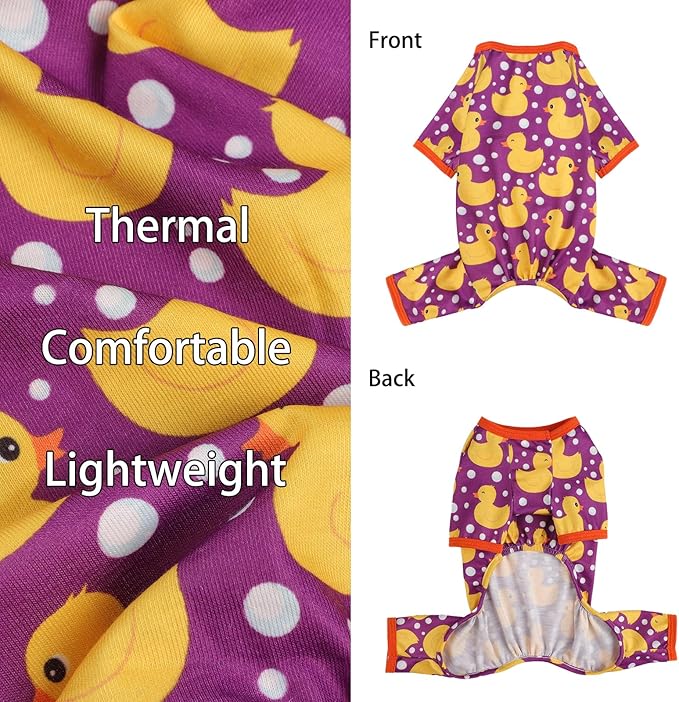 Dog Pajamas Small Sized Boy Girl, Cotton Stretchable Pet Clothes Jammies Puppy Outfits for Dogs Female Male, Spring Summer Doggie Doggy Pjs (Purple Duck, XS)