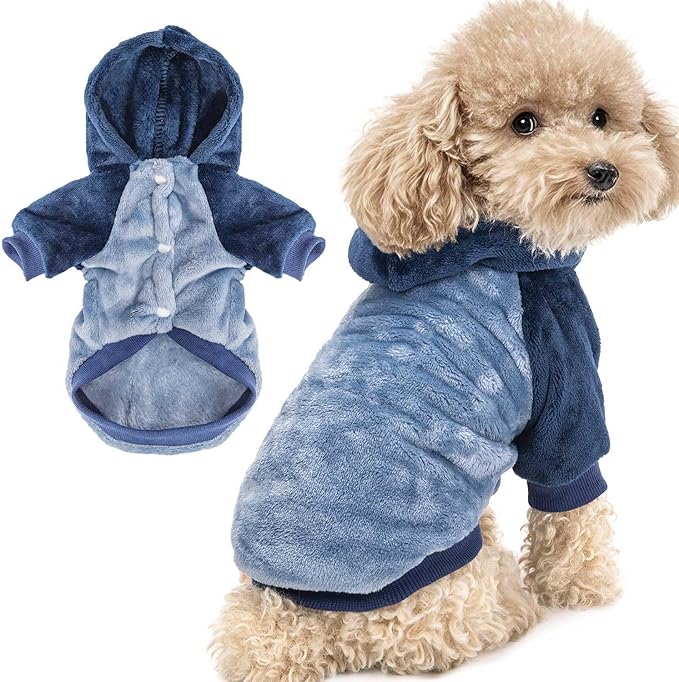 FabriCastle Dog Hoodie Sweater for Small Dogs Boy and Girl, Small Dog Clothes XS XXS Puppy Sweatshirt, Pet Outfit, Cat Clothing Super Soft Warm Snap On Closure (Blue-Navy, Large)