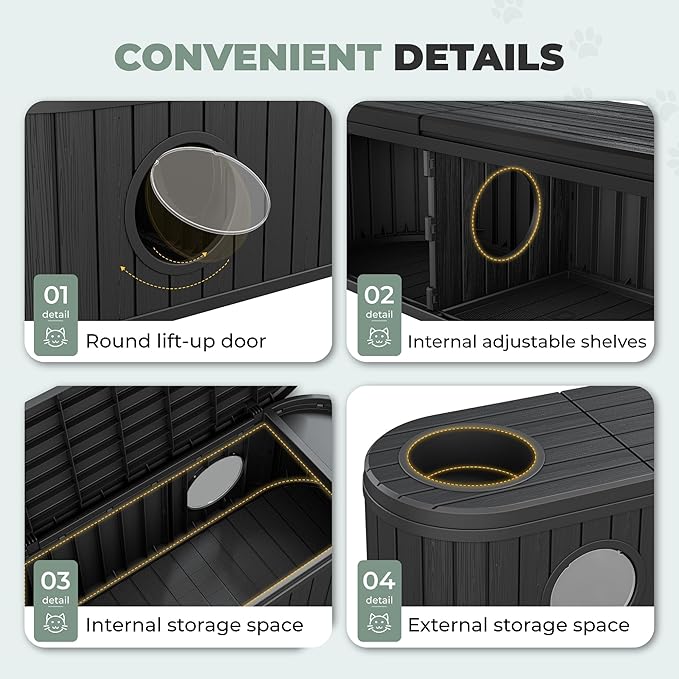 LHBcraft Cat Litter Box Enclosure for 2 Cats,Cat Houses for Indoor Cats,Hidden Litter Box Furniture with Round Lift-up Door-Easy to Assemble Black