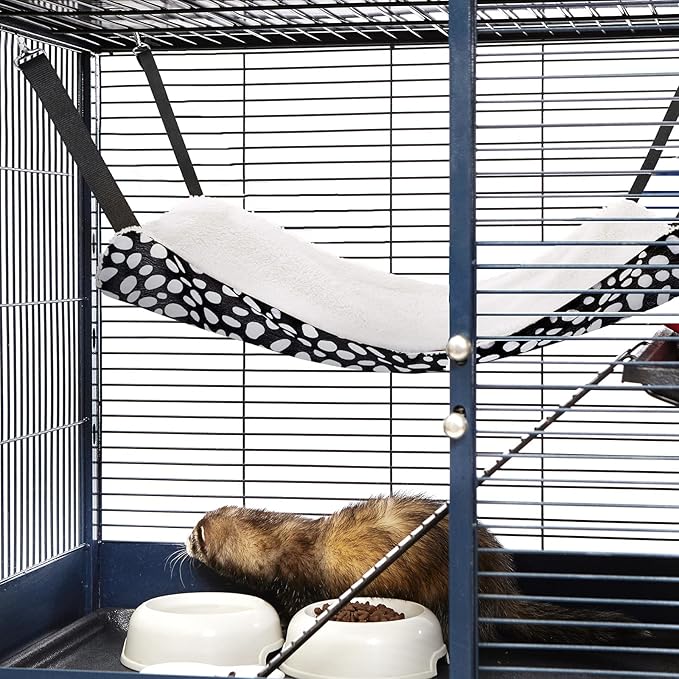 Jetec 2 Pack Cat Hammock for Cage, Catio Accessories Reversible Soft Cats Bed with Adjustable Straps and Hooks Double-Sided Linen and Fleece Hanging Hammock for Cats, Kitten(Leopard and Dot,M)