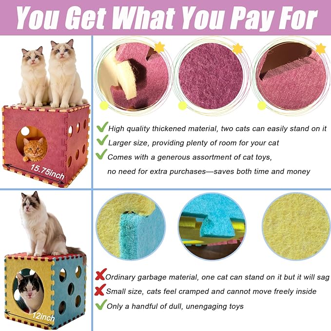Larger-Size Interactive Cat Toys for Indoor Cats, Kitten Toys, Catnip Toys, Cat Wand, Feather Wand, Bells & Balls for Indoor Cats,30 Pcs Puzzle Box with Cooling Mat