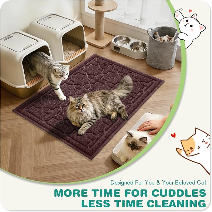 Yimobra Cat Litter Mat, Litter Trapping Waterproof Non Slip PVC Mat, Scatter Control Easy Clean for Litter Box, 24"x20", Dark Coffee