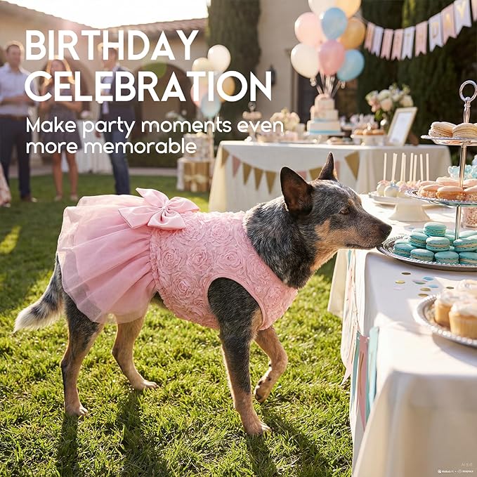 ASENKU Dog Dress Pet Wedding Dress Princess Lace Puppy Birthday Party Outfit Formal Apparel Girl for Small Medium Dogs Cats (X-Small, Pink)