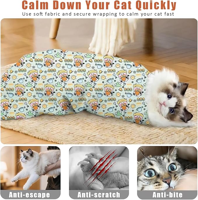 Cat Wrap for Cutting Nails, Self-Adhesive Cat Grooming Wrap Anti-Escape Anti-Scratch Calming Cat Swaddle Wrap for Nail Clipping, Medicine, Ear Cleaning, Multifuctional Pet Tool for Cat-Owner, Vet