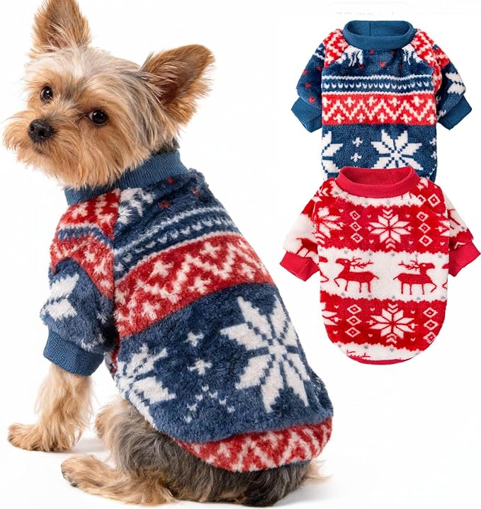 Dog Sweater | 2-Pack Clothes Jackets XXS - XXL for Small Dog Breed (Male & Girl), Super Soft Winter Coats Sweaters for Dogs and Cats, Pet Apparel Outfits (Red,Blue, X-Large)