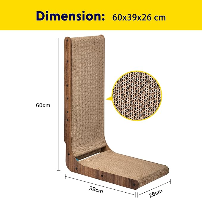 Fluffydream Cat Scratcher with Cat Toys Ball Track, Build-in Ball, L-Shaped Scratcher, Cardboard Lounge Bed, Stable and Durable, Furniture Protector, Reversible
