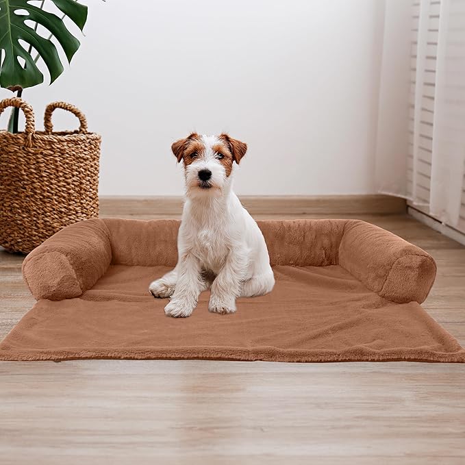 PETMAKER Couch Cover for Dogs Washable - 36x36in Plush Dog Couch Cover Protector for Medium Pets - Washable Pet Furniture Protector with Foam Bolster and Non-Slip Bottom - Puppy Essentials (Beige)