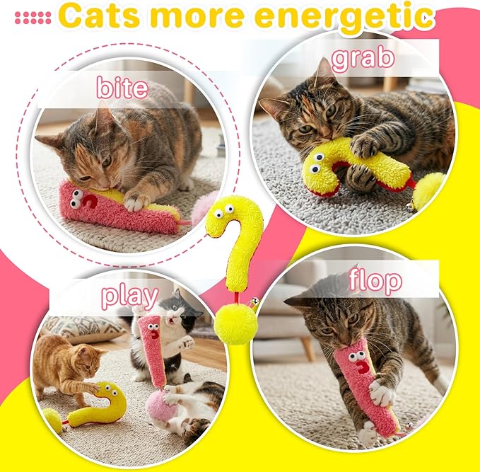 Walfront Interactive Cat Toy Self Play Plush Cat Toy with Bell Base, Boredom Relief Kitten Toy for Indoor Cats, Soft Durable Cat Exercise Toy for Energy Release Furniture Protection Cute Pet Toy